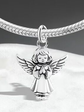 Sterling Silver Angel Prayer Charm Pendant - Silver